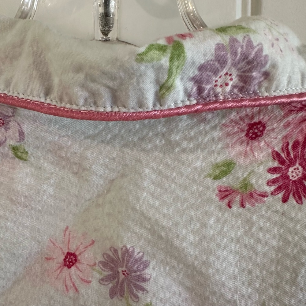 Vanity Fair Light Blue Floral Button-Front Housecoat with Pink Trim - Picture 7 of 12